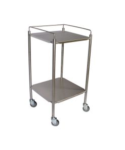 Small size dressing trolley. Stainless steel frame and s/s shelves.