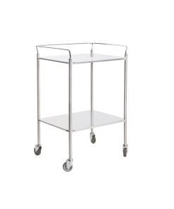 Medium size dressing trolley. Stainless steel frame and s/s shelves.